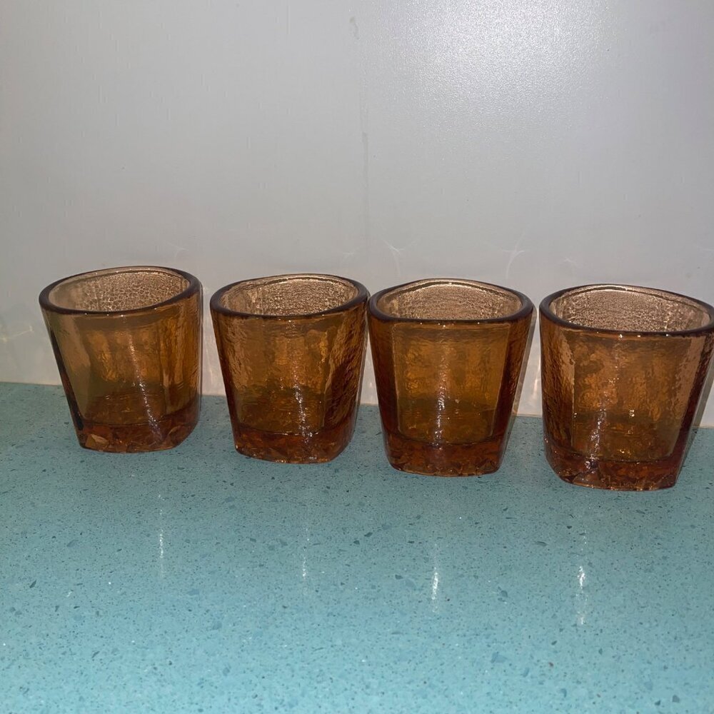 Fire and Light Glasses Square Set of 4 Recycled On the Rocks Copper Signed